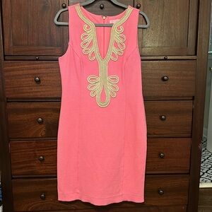 Lilly Pulitzer pink and Gold sleeveless Dress Size L large